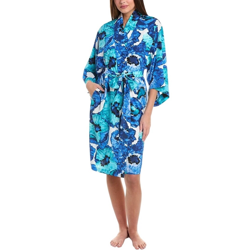 Natori Poppy Women's Robe Blue Combo Soft Lounge Robe Size Small S